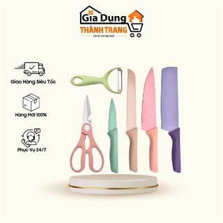 Bộ dao lúa mạch 6 món kháng khuẩn có hộp đựng cao cấp, set dao 6 chi tiết lúa mạch nhiều màu sắc