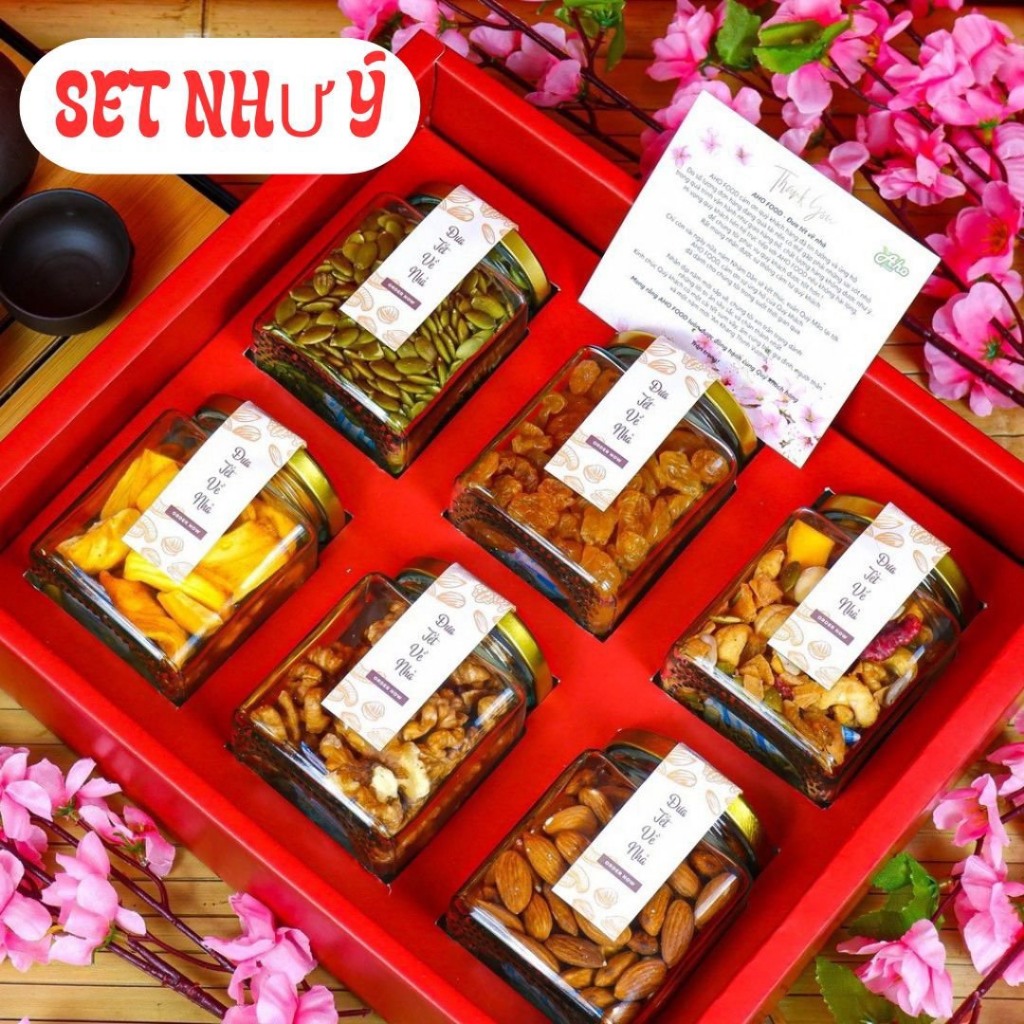Hộp Quà Tết 2026 - Sét Như ý Aho Food, set 6 món hoa quả sấy, hạt sấy khô sang trọng quà tết tặng gia đình