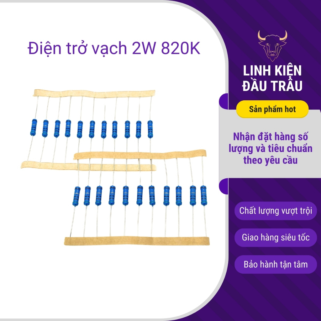 Điện trở vạch 2W 820K 1% chân đồng (túi 10 con) Linh Kiện Đầu Trâu.