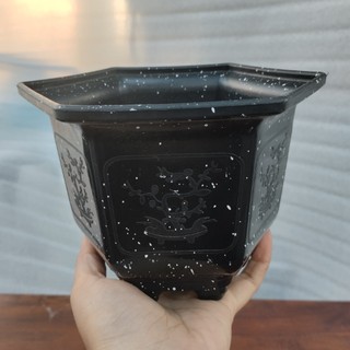 20 cái chậu nhựa lục giác đá đen 1t6, chậu mini, chậu bonsai
