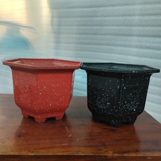 10 cái chậu nhựa lục giác đá đen hoặc đá đỏ 2t5, chậu mini, chậu bonsai