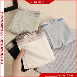 Hộp 4 quần sịp đùi nam boxer quần xì cotton sợi tre ship nam co dãn thấm hút đồ lót kháng khuẩn Lucky Bear - Vua Boxer