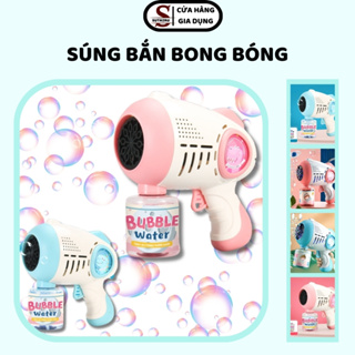 Súng Bắn Bóng Bay 2 Màu Hồng Xanh Kèm Hộp Xà Phòng Bắn Cực Nhiều Bong Bóng