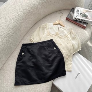 Quần Áo Bigsize Nữ Mập Fashion Áo Kiểu Bigsize Áo Cổ Sen Đính Hoa Mix Chân Váy Tafta Thiết Kế Thanh Lịch Đi Làm Đi Chơi