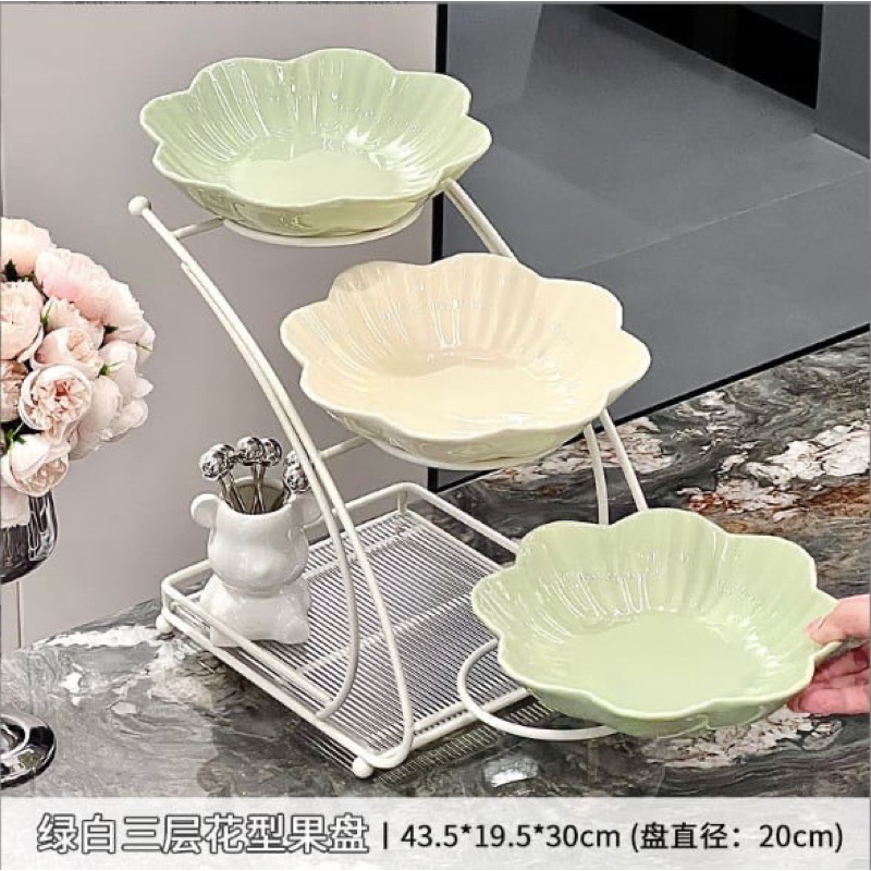 KHAY 3 TẦNG ĐỰNG HOA QUẢ (TẶNG KÈM  DĨA GẤU)