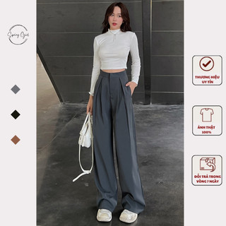 ( ảnh shop chụp ) Quần tây nữ ống suông rộng ly lệch cạp cao tôn dáng chất GOLD cao cấp SPRING - Quanongrong382/P13K12