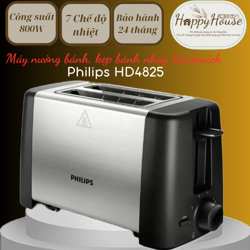 Lò Nướng Sandwich Philips HD4825 - 800W, Inox Đen, Kích Thước 26.5x13x15.7cm