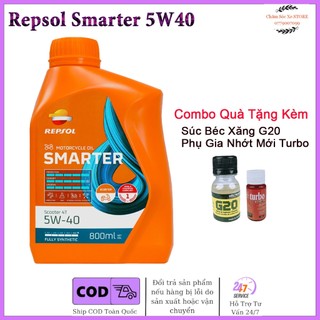 Dầu Nhớt Xe Tay Ga Repsol Smarter 5W40 Tặng kèm 1 súc béc xăng G20 và 1 phụ gia nhớt mới Veryturbo