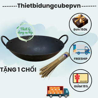 Chảo thép 2 quai size 50 cm ( chuyền dùng nhà hàng ) tặng 1 chổi chùi chảo