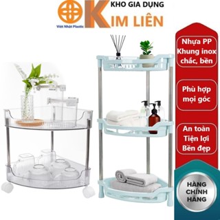 Kệ tam giác HOKORI 2, 3 tầng nhựa VIỆT NHẬT cao cấp - Kệ trong có bánh xe, khung inox - Đựng gia vị, đồ phòng tắm - 5558