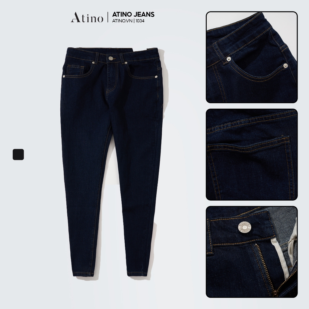 Quần Jean Nam Xanh Than ATINO Chất Liệu Jean Pha Spandex Form Slim-Fit QJ1.1034