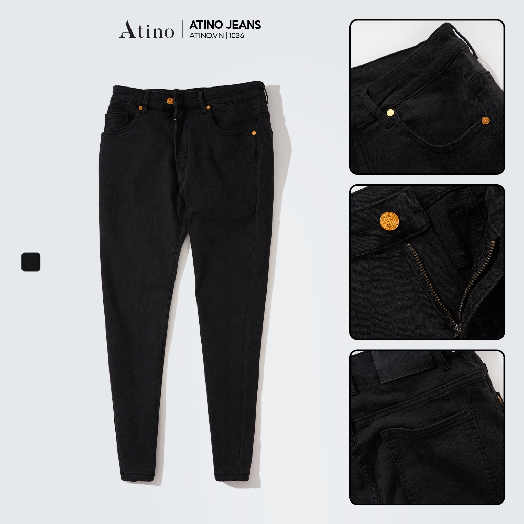 Quần Jean Nam Đen ATINO Chất Liệu Jean Pha Spandex Form Slim-Fit QJ1.1036