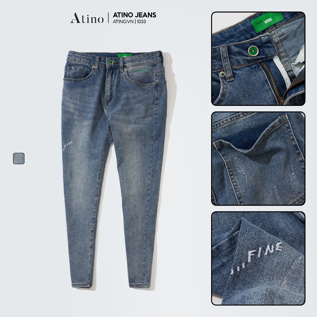 Quần Jean Nam Xanh FINE ATINO Chất Liệu Jean Pha Spandex Form Slim-Fit QJ1.1033