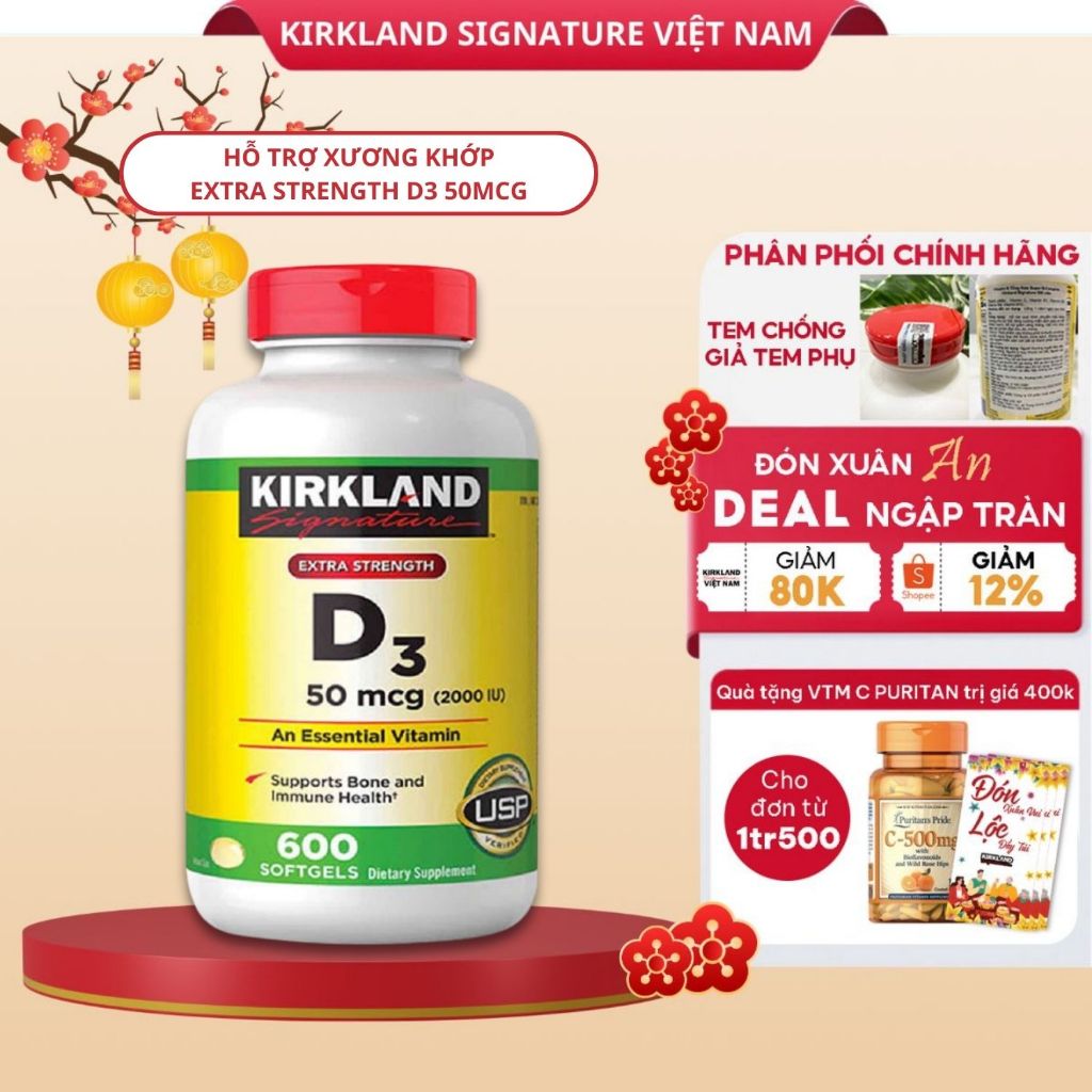 Kirkland Signature Vitamin D3 2000IU 600 viên - Tăng hấp thụ Canxi Mỹ