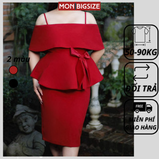 Set đồ bộ bigsize nữ dự tiệc đi chơi kiểu trễ vai chân váy chất tuyế mưa MON big size 50 - 90kg
