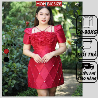 Váy bigsize nữ đầm dự tiệc đi chơi kiểu phối dây đính đá vải tafta cao cấp MON big size 50 - 90kg
