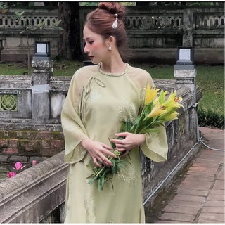 Áo dài 𝐍𝐇𝐔̛ 𝐘́ 𝐀𝐒𝐇𝐘𝐋𝐄𝐘 chuẩn tag sẵn xanh