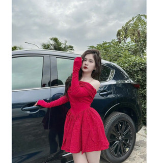 BARE_Đầm Body Tay Dài Trễ Vai BARE  Thiết Kế Tùng Váy Xòe Form Siêu Xinh Váy Vải Mềm Mát Style Hàn Quốc- D028