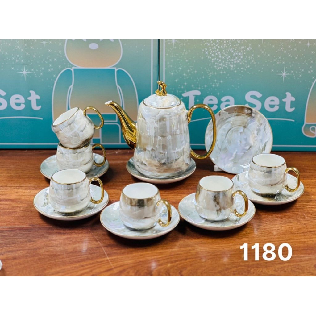 Ấm chén pha trà màu vân đá. bộ tách trà màu vân ghi. ấm chén pha trà