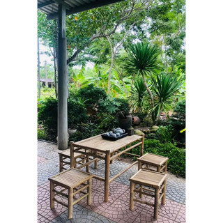 Bộ bàn ghế tre chân đứng lắp ráp sẵn