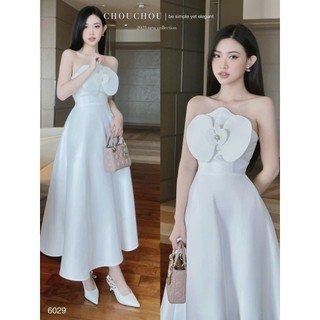 [Hình thật chụp sàn] Đầm đỏ đầm maxi đầm 2 dây đính hoa to ở ngực mặc được 2 kiểu