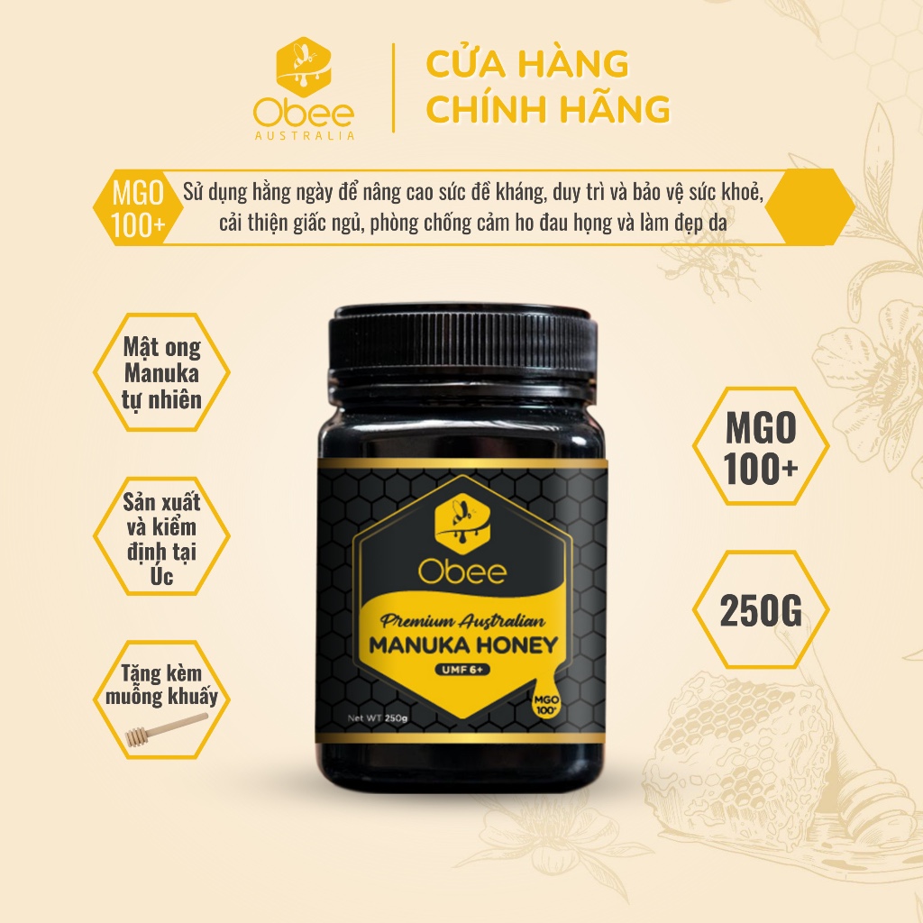 Mật Ong Manuka Obee MGO 100+ 100% nguyên chất hoàn toàn tự nhiên nhập khẩu Úc 250GR