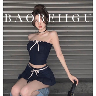  |BAOBEII GU| - Bộ áo quây phối nơ kèm chân váy tennis cạp trễ - Có bigsize 