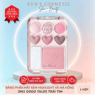 Bảng phấn mắt gogotales trái tim phấn mắt kèm highlight và má hồng 3in1- 1 hộp
