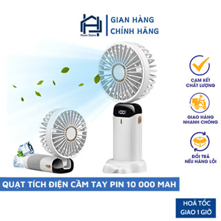 Quạt mini cầm tay HSON pin khủng 10 000 MAH, quạt tích điện gấp gọn 5 cấp độ gió linh hoạt, hiện thị đèn led % pin