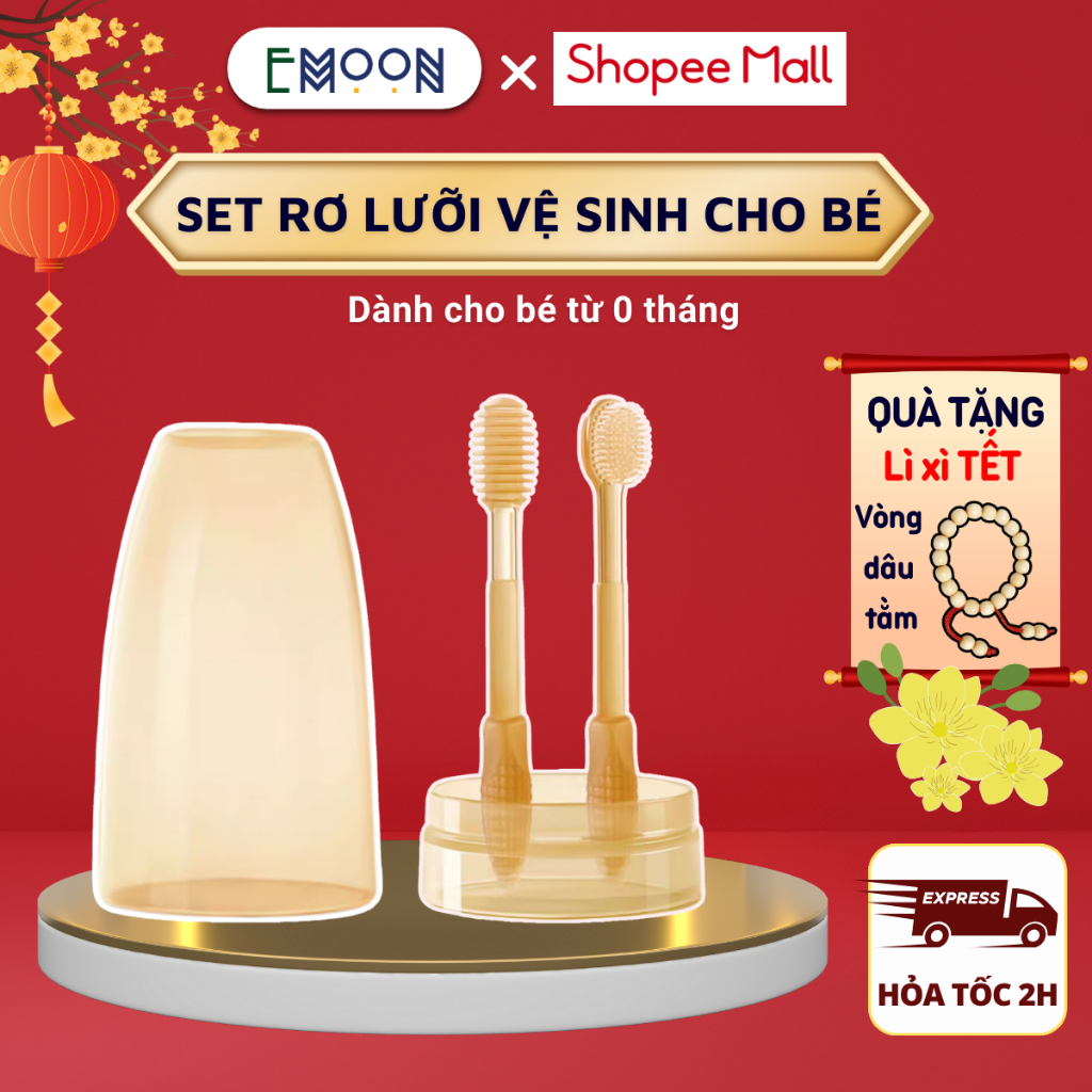 Set rơ lưỡi và bàn chải đánh răng EMOON silicon mềm an toàn, nhẹ nhàng vệ sinh sạch răng miệng cho em bé từ 0 -18 tháng