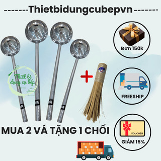 combo Vá Xào Inox Cán Inox mua 2 vá bất kì tặng 1 chổi chùi chảo