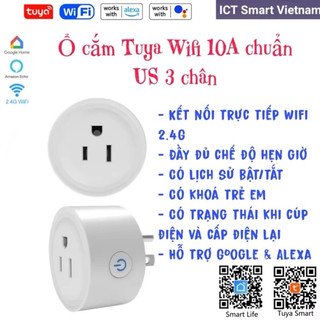 ( Giá sốc ) Ổ cắm Wifi Tuya 10A, work with Google, Alexa