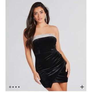 Đầm tiệc cúp ngực đính đá VNXK đầm nhung đen body ôm dáng ngắn mini đắp chéo sexy xuất khẩu dư xịn