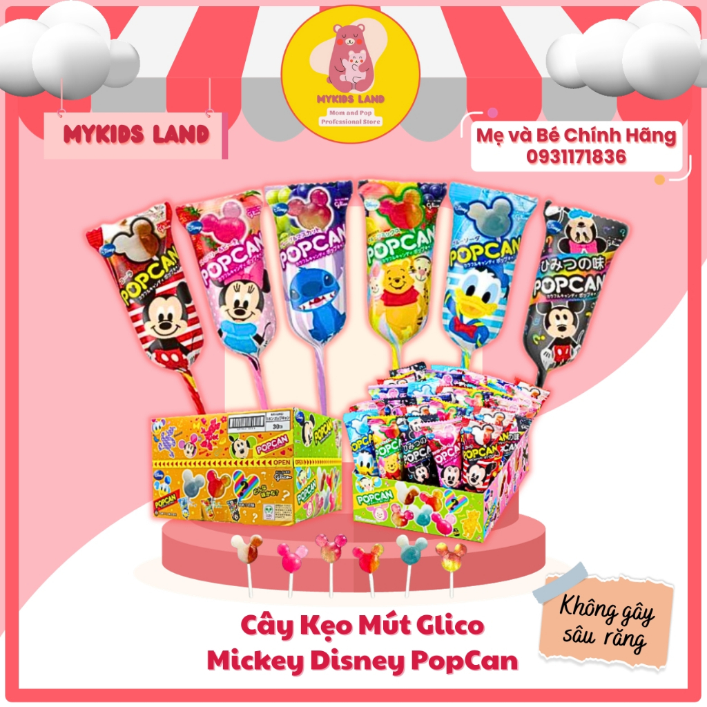 [DATE 2025][Tách Lẻ] 1 Cây Kẹo Mút Glico Mickey Disney PopCan Nhật Bản Cho bé Không Gây Sâu Răng