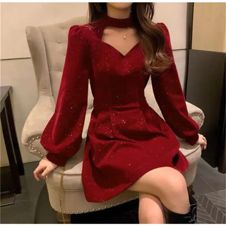 Đầm nhung tay dài xòe kèm joker Aya Dress