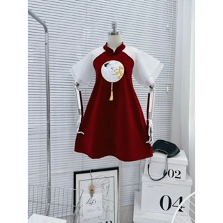 [GRAB SG] Áo dài cách tân phong cách, đầm suông nhung phối LOGO hoa tiết