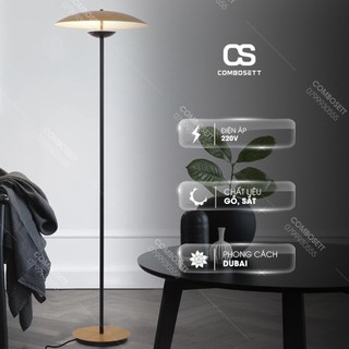 Đèn sàn decor kiểu chao gỗ kiểu nón xòe 3 chế độ, Đèn cây đứng phong cách Bắc Âu dáng cao trang trí phòng khách tối giản