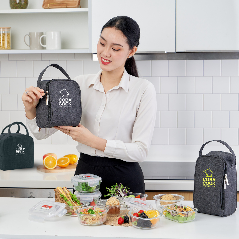 Bộ 3 hộp cơm thủy tinh COBA'COOK 370ml/400ml kèm túi giữ nhiệt