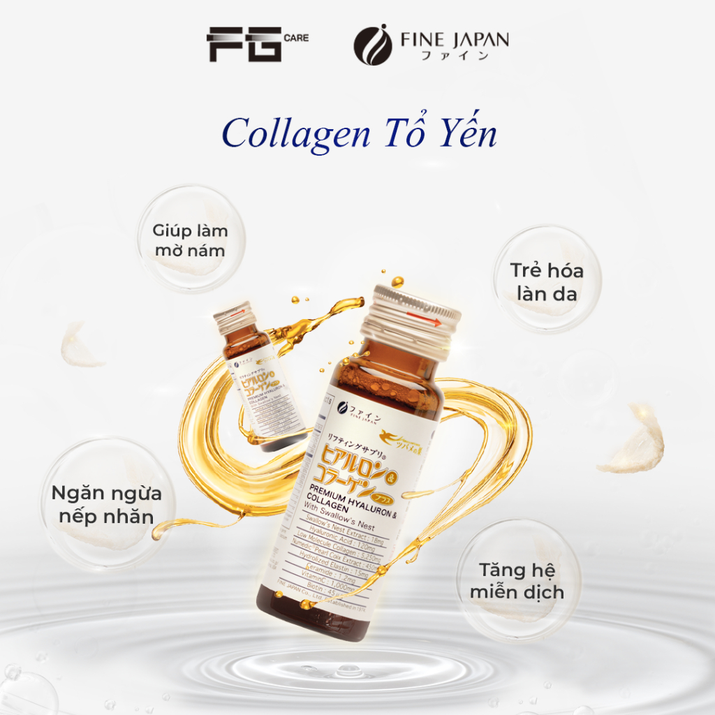 Collagen nước Tổ Yến Sào Nhật Bản Thượng Hạng Đẹp Da - Fine Japan Hyaluron & Collagen With Swallow's Nest 10 chai x 50ml