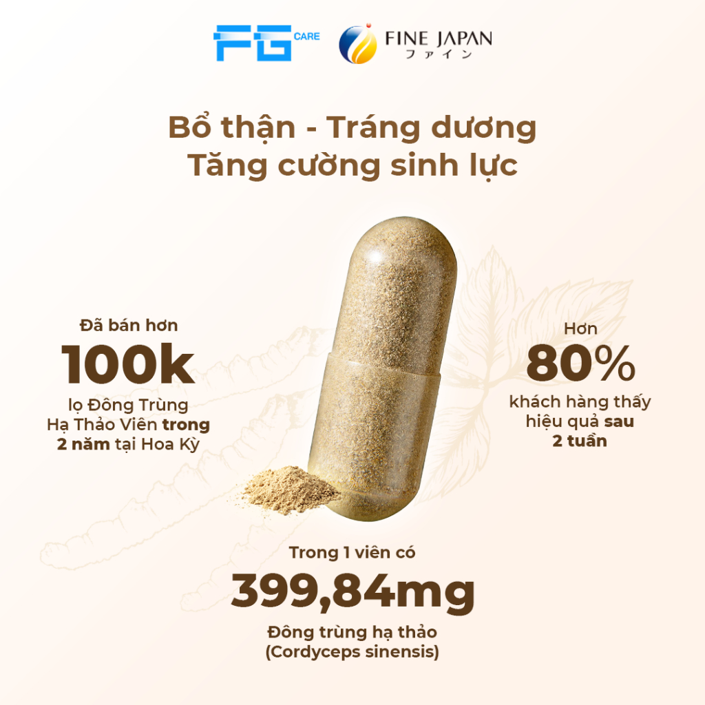 Viên Đông Trùng Hạ Thảo Nhật Bản, giúp Bổ Phổi, Tăng Sức Đề Kháng - Cordyceps FINE JAPAN (Hộp 120 Viên)