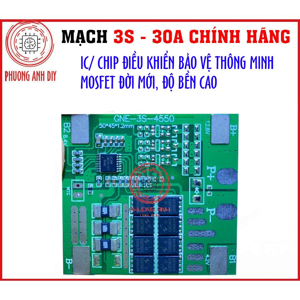 Mạch 3S 12V 30A CF, có cân bằng, có IC điều khiển, bảo vệ sạc xả, bảo vệ mạch và bảo vệ pin Li-ion 3.7V