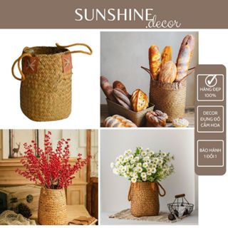 Túi/giỏ mây có quai đựng bánh mì cắm hoa trồng cây decor chụp ảnh