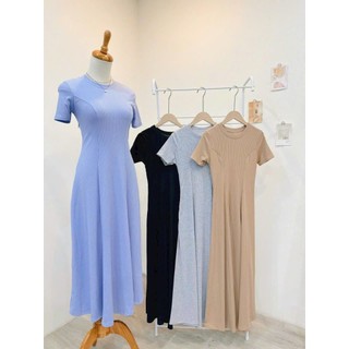 Đầm thun maxi dài xòe nhẹ cổ tròn tay con