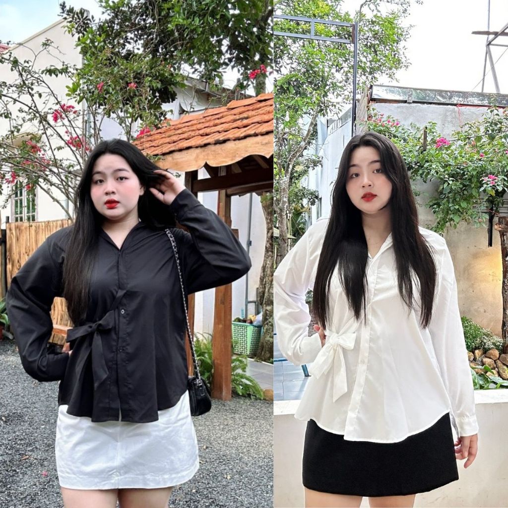 Áo Sơ Mi Tay Dài Có Dây Thắt Eo Phom Rộng Bigsize Nữ Chất Vải Lụa Mặc Mát SM39