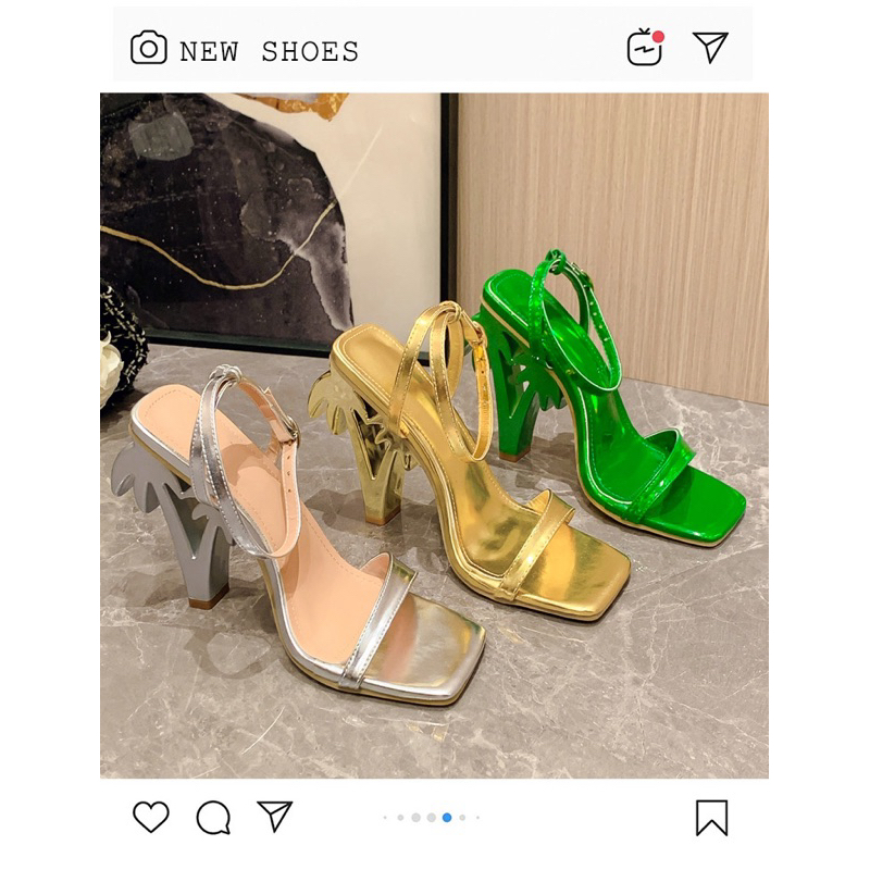 ORDER 🌼 Giày , Guốc quai ngang mũi vuông da nhũ gót trong vàng- bạc 35-39 10cm