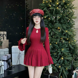 Đầm xoè thun gân TRIPBLE T DRESS tay dài - Free size dưới 54kg