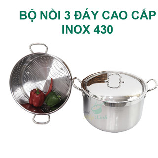 Bộ nồi xửng hấp 3 đáy inox 430 FiveStar Standard  bếp từ nắp inox Size 28cm
