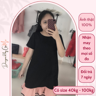 Váy bầu đẹp GUME màu Đen phối đen Đuôi Cá Hồng chất vải sạn lụa size từ 40-100kg - MB42