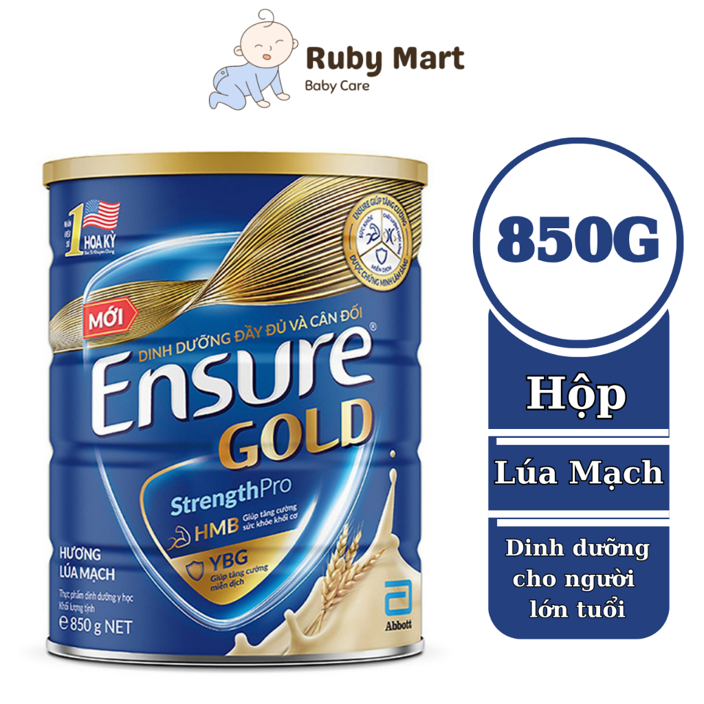 [ Date T5/25]Sữa bột Ensure Gold Abbott (HMB) hương Lúa mạch 850g