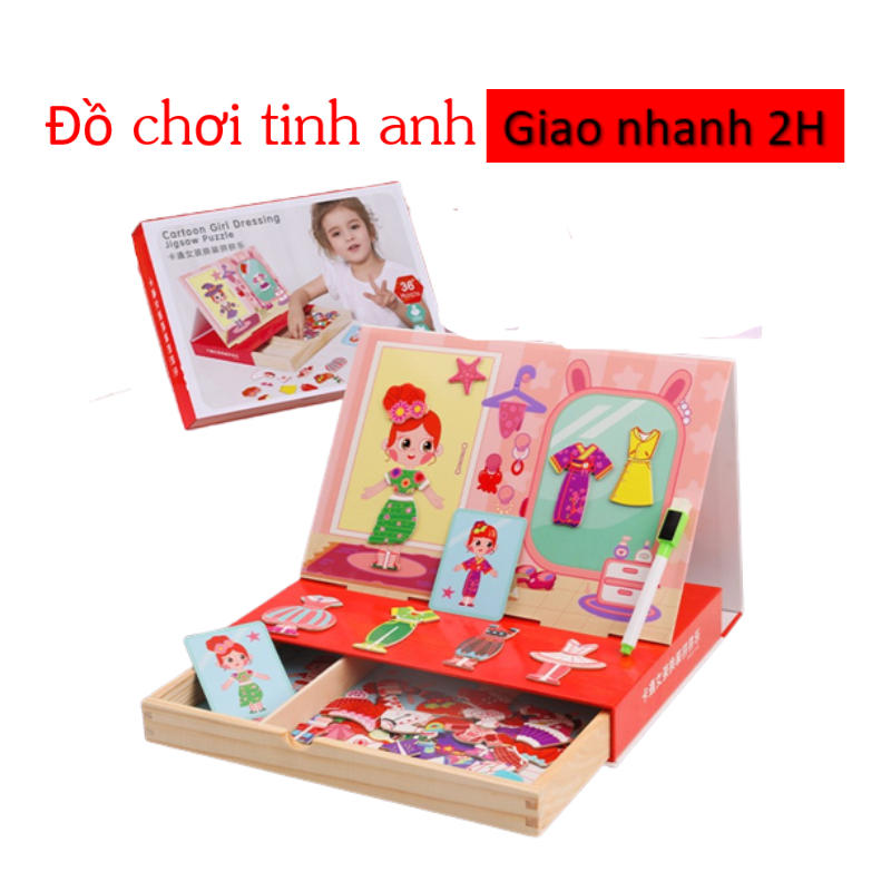 Hỏa tốc HCM - Đồ chơi gỗ thông minh - Hộp thời trang bé gái - ghép hình nam châm bằng gỗ